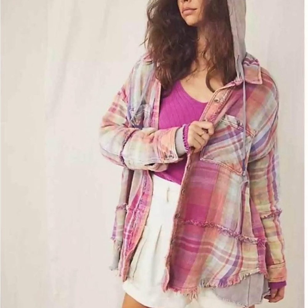 Free People HOST PICK Calico Basin Plaid Hoodie Jacket XS